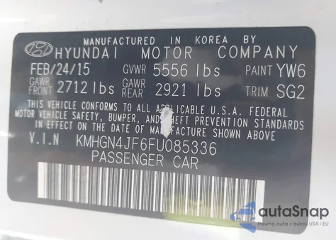 2015 Hyundai Genesis 5.0 from USA, damaged, VIN KMHGN4JF6FU085336